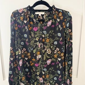 LOFT Black Blouse with Colorful Floral Print